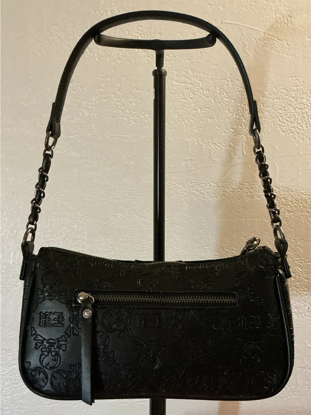 Ed Hardy Studded Jewel Baguette Shoulder Bag - Black - nwot